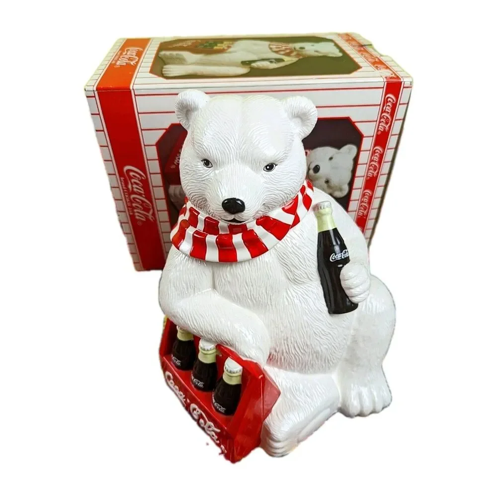 VTG'98 Limited Ed Coca-Cola Cookie Jar Polar Bear In Red Scarf W/6 Pack In Box
